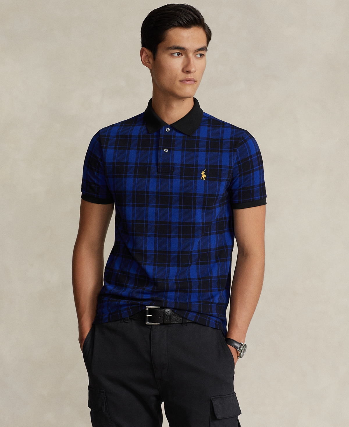 Polo Ralph Lauren Men's Custom Slim Fit Plaid Mesh Polo Shirt In Holiday Check Sistine Blue