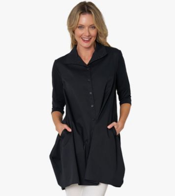 Women's 3/4 Sleeve Button-Front Cotton Poplin And Jersey Shirt Top Tiburon Tunic Icon