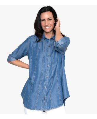 Women's Collared Long Sleeve Button-Front Between the Lines Tunic