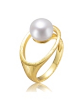 Sterling Silver 14K Gold Plated with Genuine Freshwater Round Pearl Contemporary Ring - Gold
