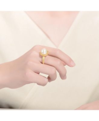 Sterling Silver 14K Gold Plated with Genuine Freshwater Pearl Adjustable Ring