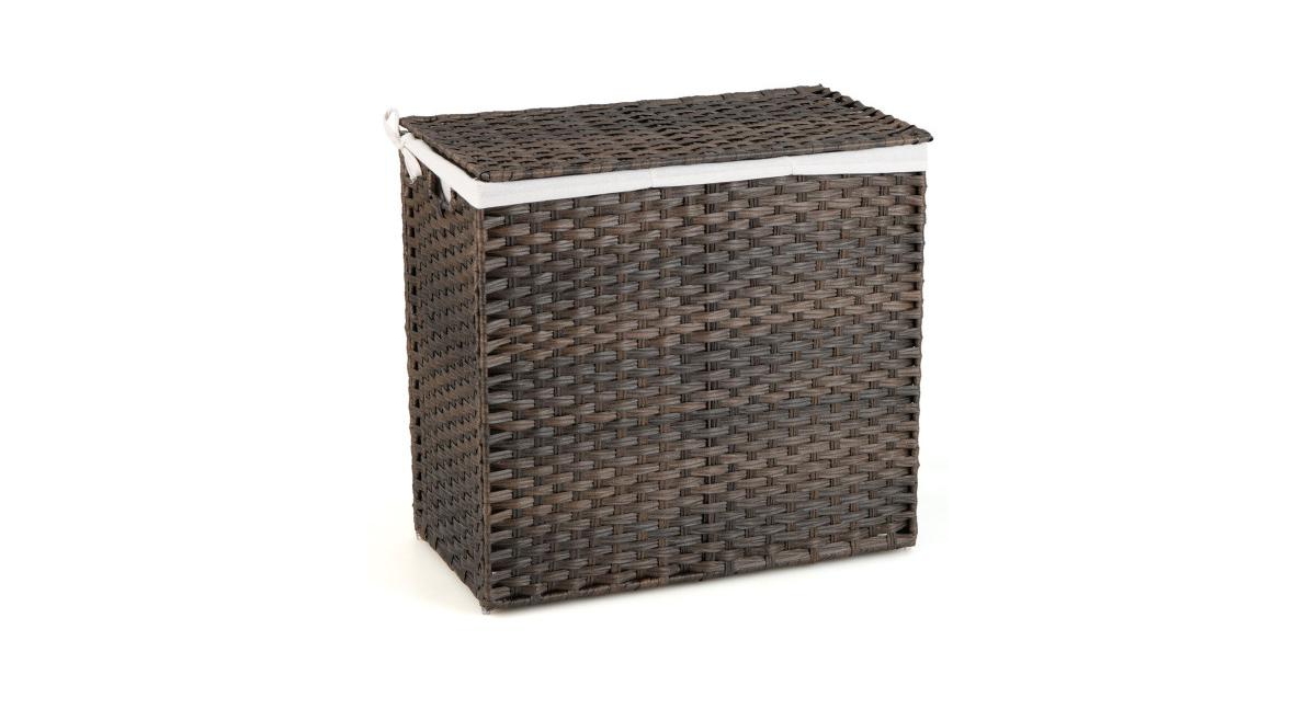 10L 3-Section Laundry Hamper with Liner Bag and Handle-Brown - Brown