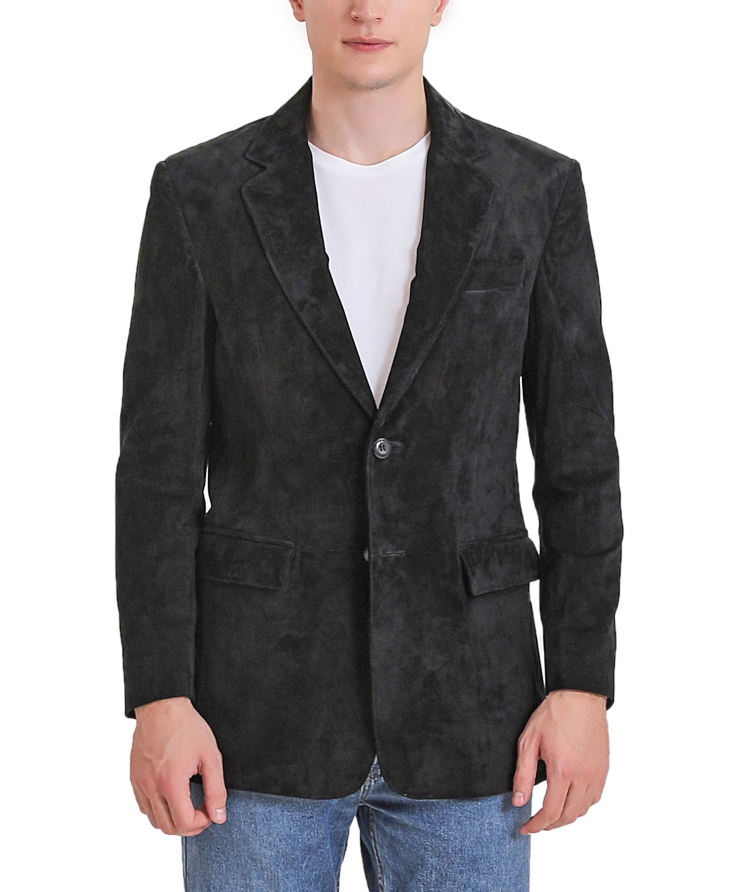 Мужской пиджак BGSD Men Cliff Classic Two-Button Suede Leather Blazer, цвет: Чёрный — фото 1