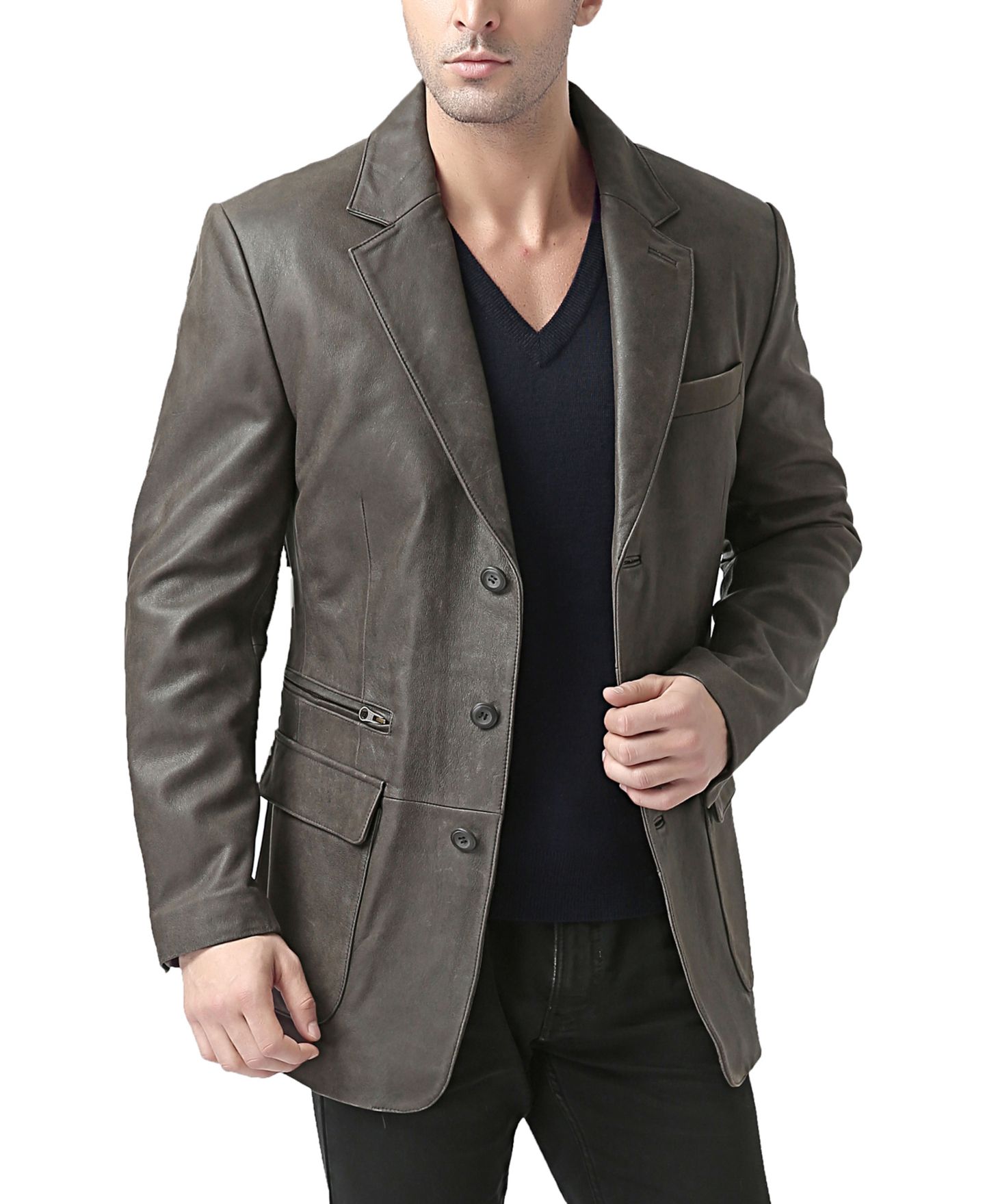 Мужской пиджак BGSD Men Mark Three-Button Distressed Leather Blazer, цвет: Коричневый — фото 2