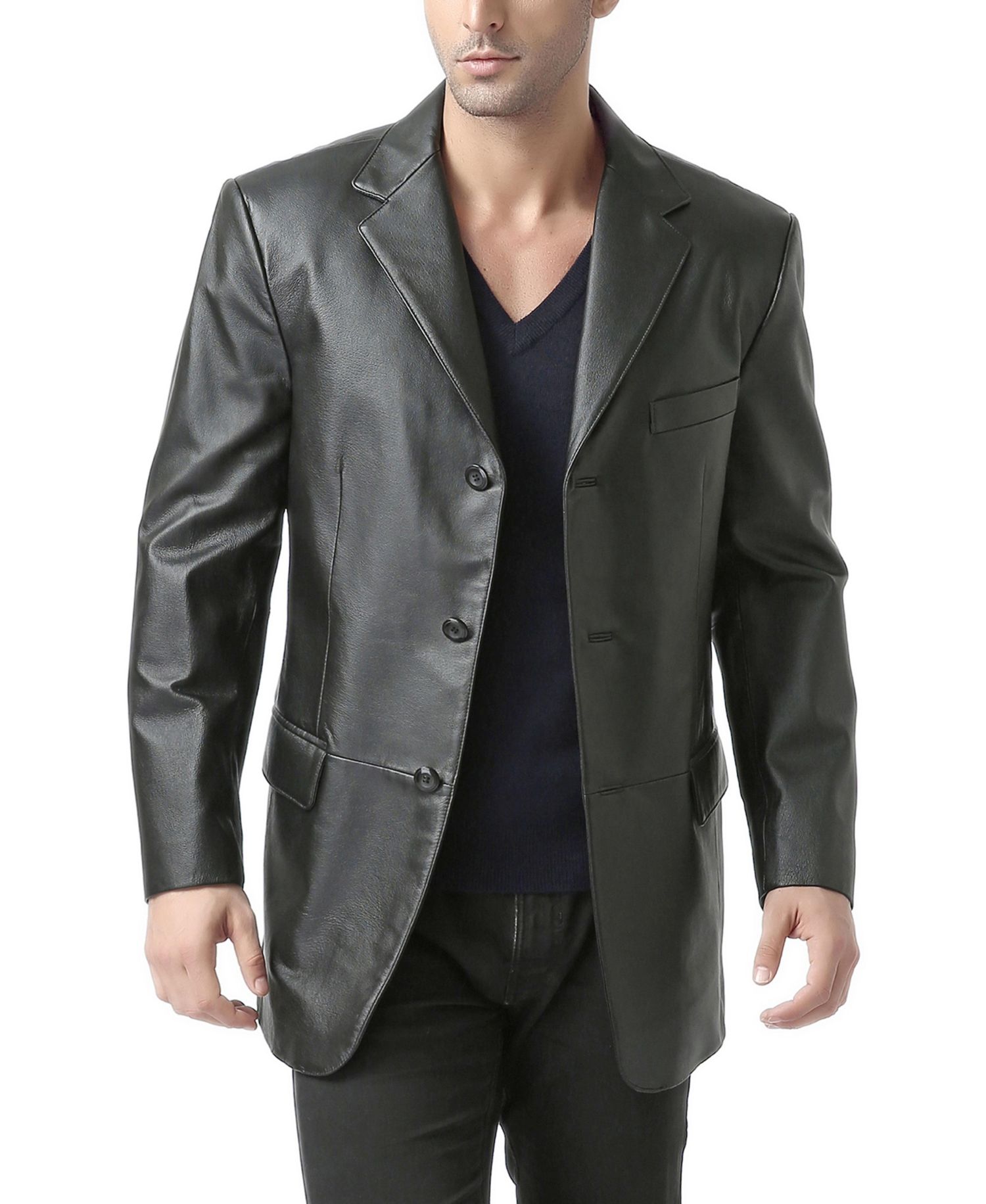 Men's Liam Three-Button Leather Blazer