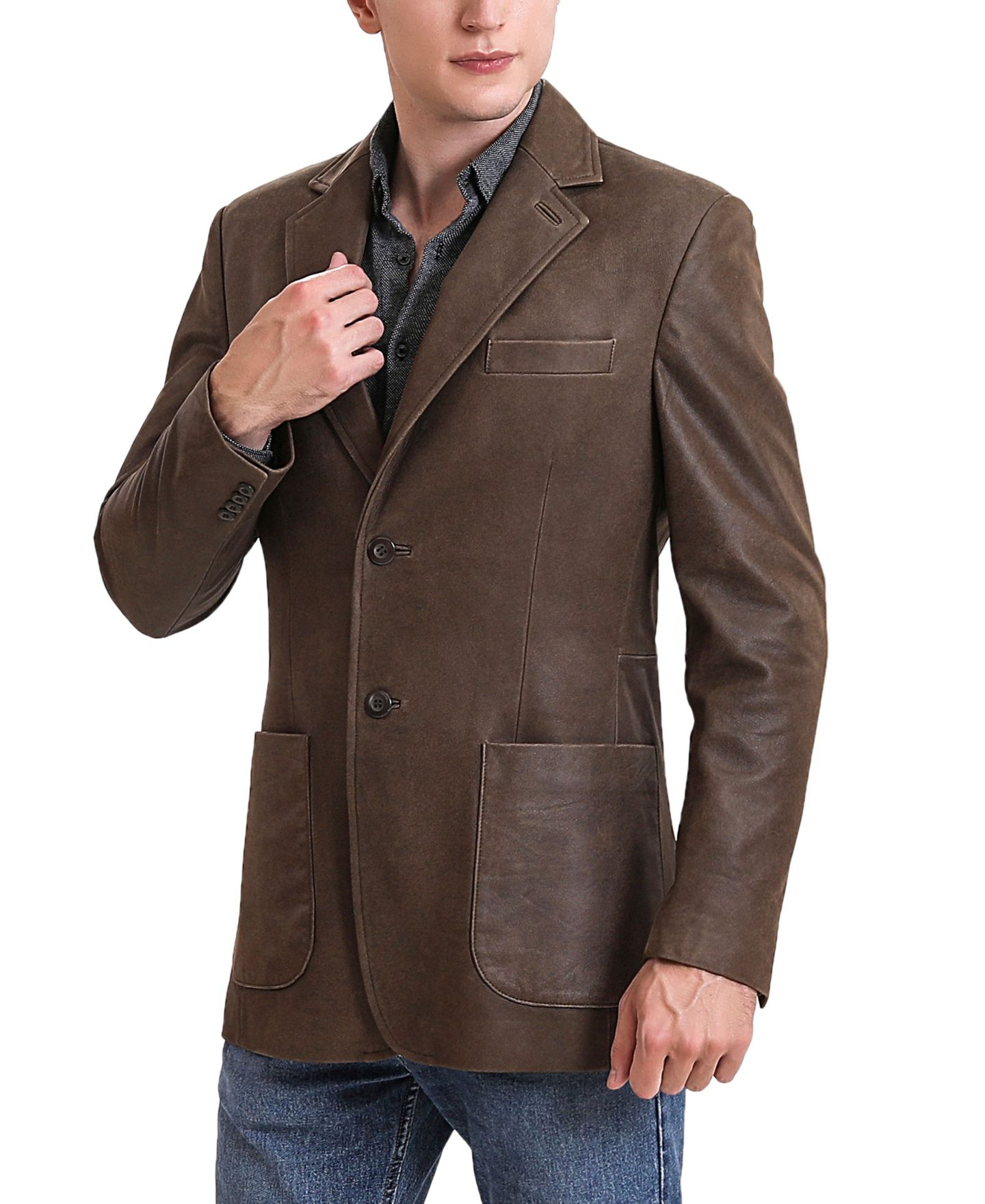 Мужской пиджак BGSD Men Luke 2-Button Distressed Leather Blazer, цвет: Коричневый — фото 2