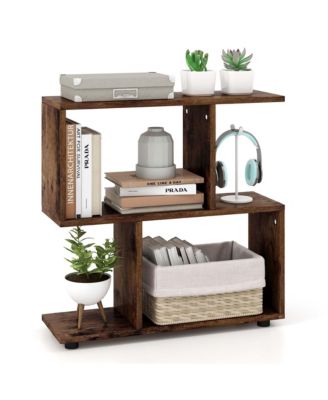 2-Tier Bookshelf Free Standing Wooden Display S-Shaped Shelf Storage Rack