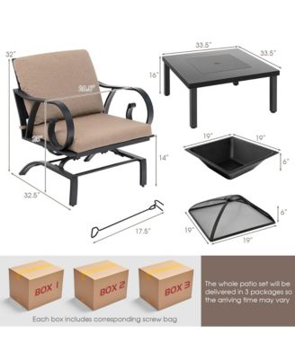 5pcs Patio Rocking Chairs 4-in-1 Fire Pit Table Heavy-Duty Conversation Outdoor