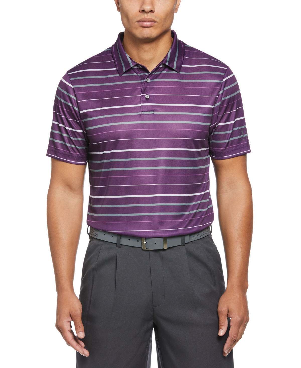 Men's Fine Line Print Short Sleeve Golf Polo Shirt - Grape Royale