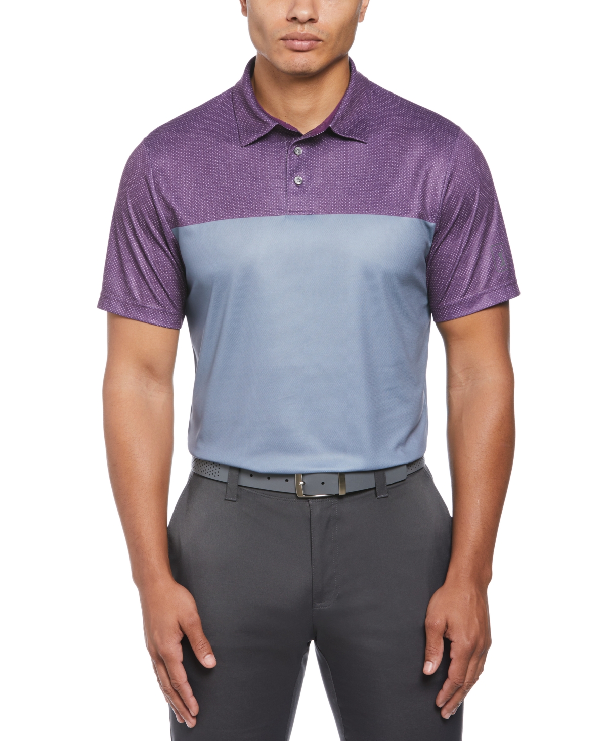 Shop Pga Tour Men's Airflux Birdseye Block Print Short-sleeve Golf Polo Shirt In Grape Royale
