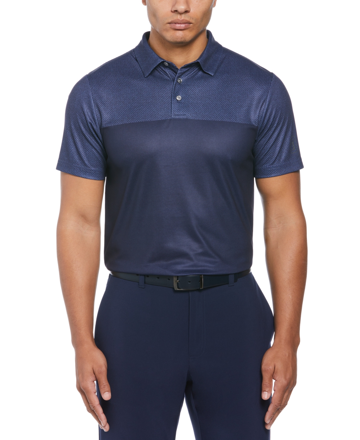 Shop Pga Tour Men's Airflux Birdseye Block Print Short-sleeve Golf Polo Shirt In Peacoat,peacoat