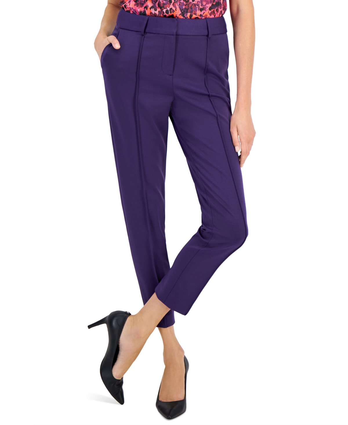 Tahari Asl Women's Piped-seam Slim Ankle Pants In Prism Violet