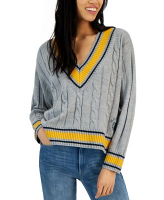 Women's Cable-Knit Stripes Cropped Sweater