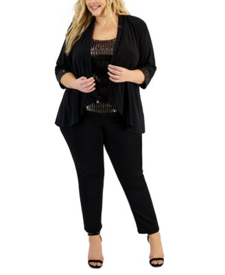 Alex Evenings - Plus Size Sequin Tank Top & Cardigan
