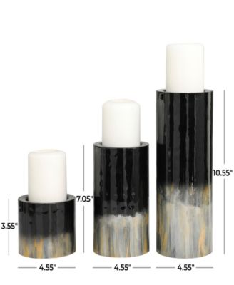 Metal Colorblock Candle Holder with Gold-Tone and Silver-Tone Streaks 11", 7" and 4" H, Set of 3
