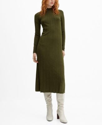 MANGO Women's Perkins-Neck Ribbed Dress - Macy's