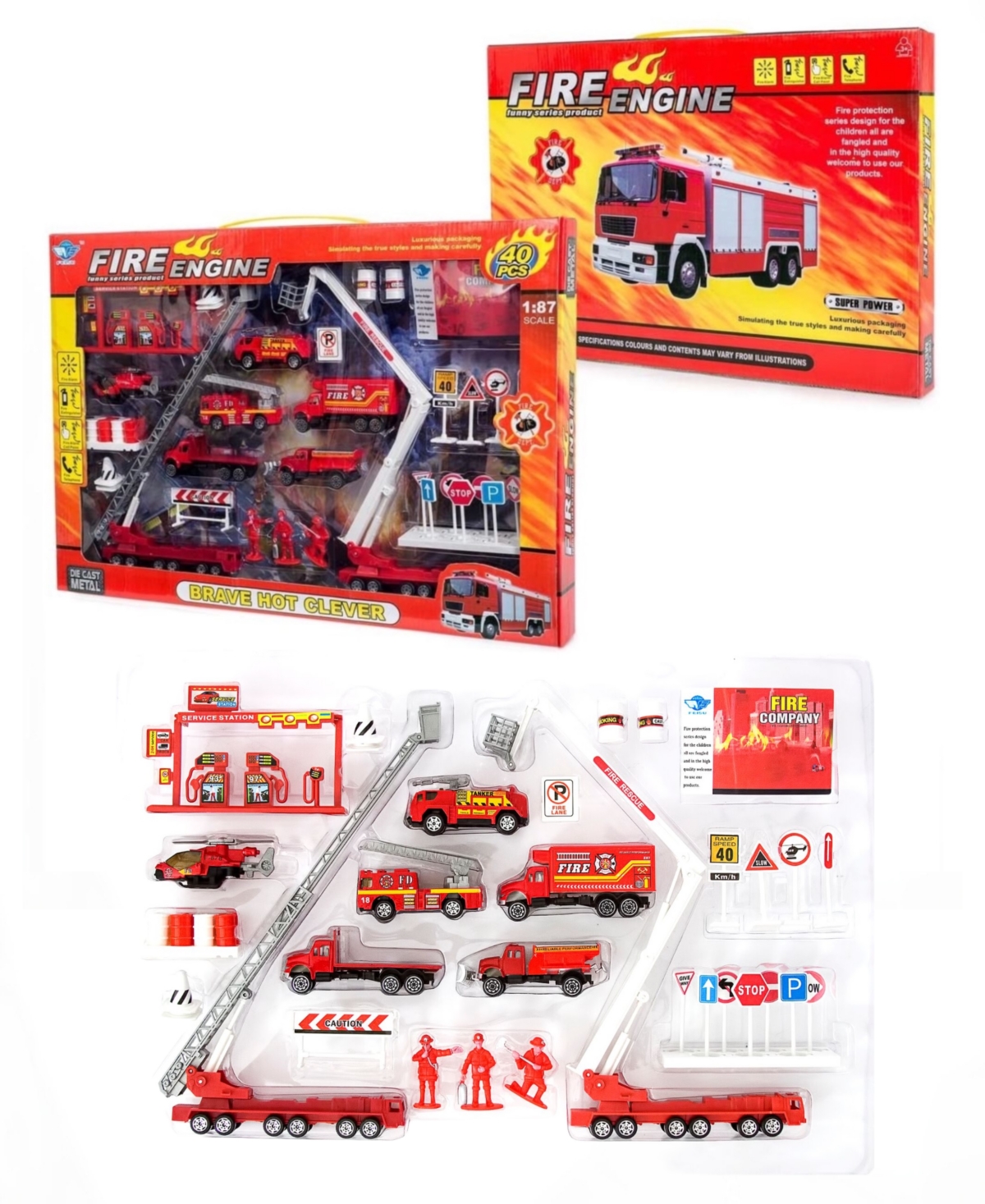 Big Daddy Kids' - Mini Fire Rescue Vehicles, 40 Pieces Set In Multi Colored