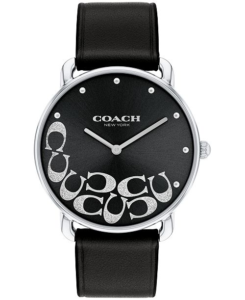 alfani COACH Women's Elliot Black Leather Watch 36mm Jewelry & Watches