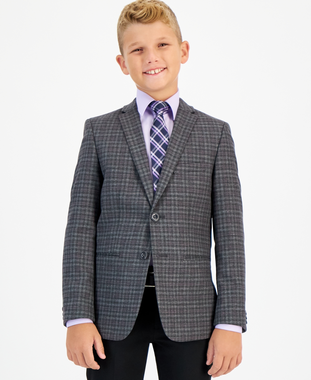 Michael Kors Kids' Big Boys Silver Slim Fit Stretch Suit Jacket In Gray,red