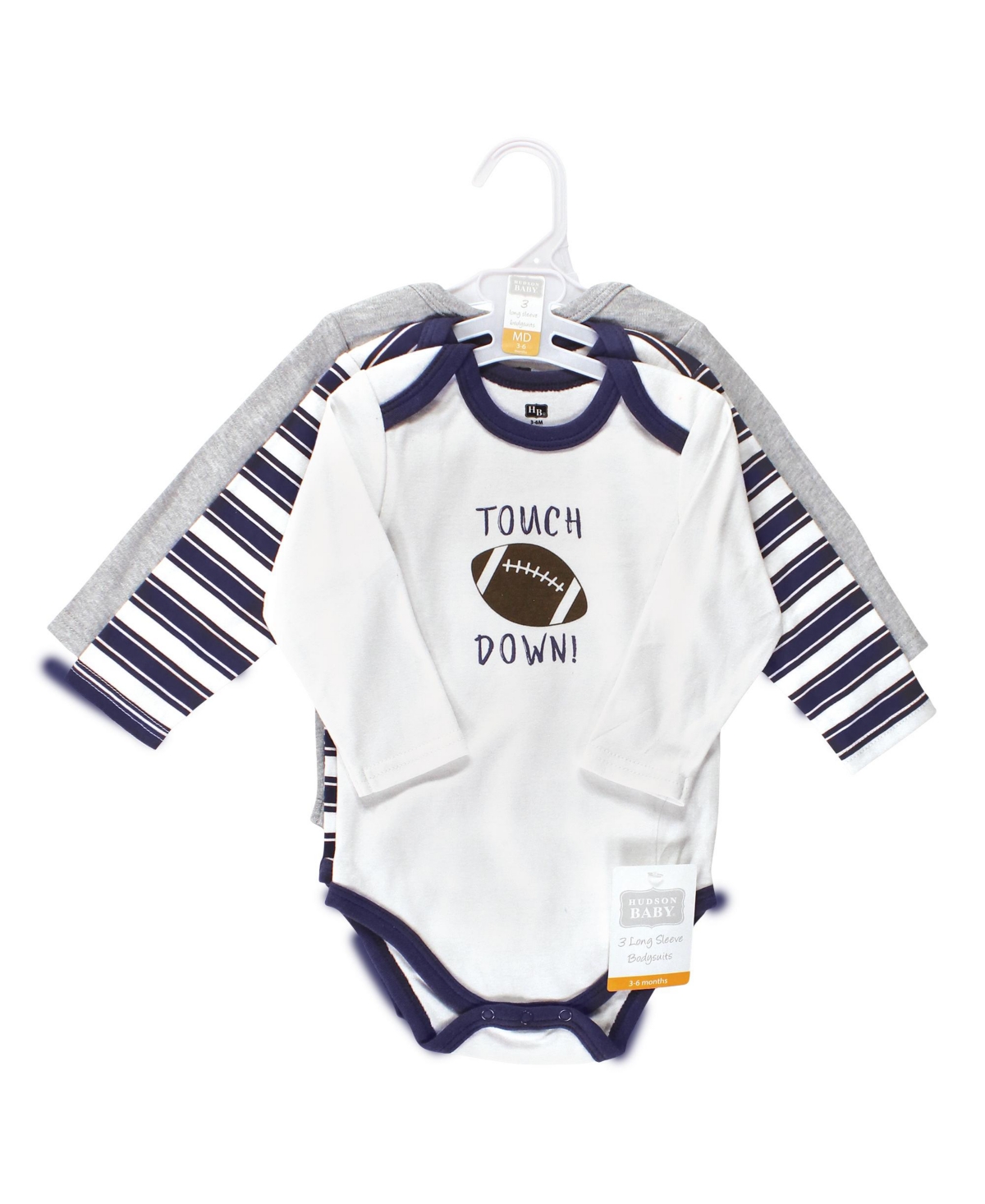 Hudson Baby Baby Boys Cotton Long-Sleeve Bodysuits,3-Pack - Football buddy