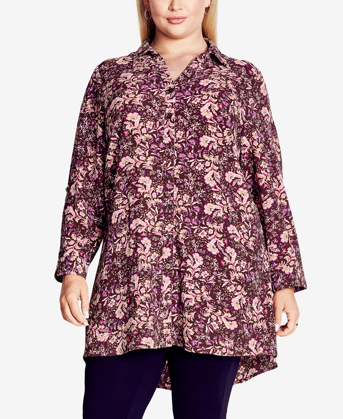 Avenue Plus Size Print Shirt In Purple