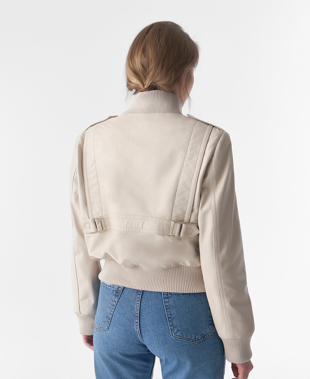 Furniq Uk Women's Genuine Leather Bomber Jacket,Nappa - Beige