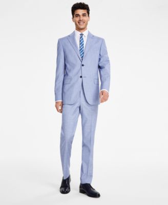 Mens Modern Fit Bi Stretch Light Blue Check Suit Separates