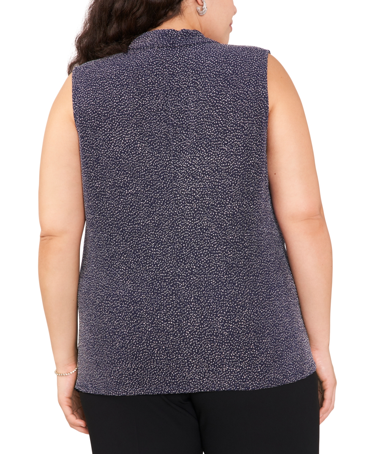 Shop Msk Plus Size Crossover Sleeveless Surplice Top In Navy,silver