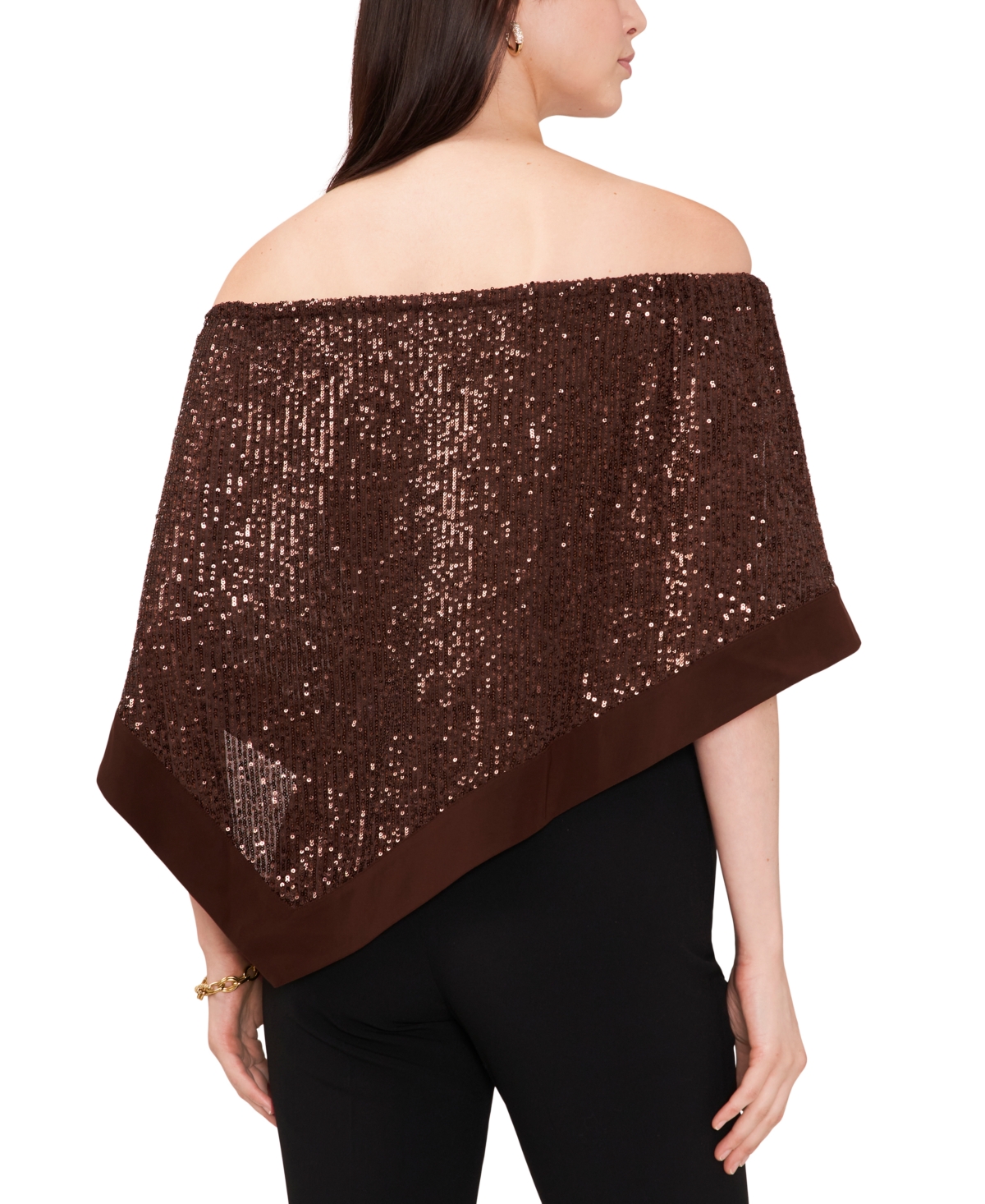 Shop Msk Women's Sequined Off-the-shoulder Top In Chocolate