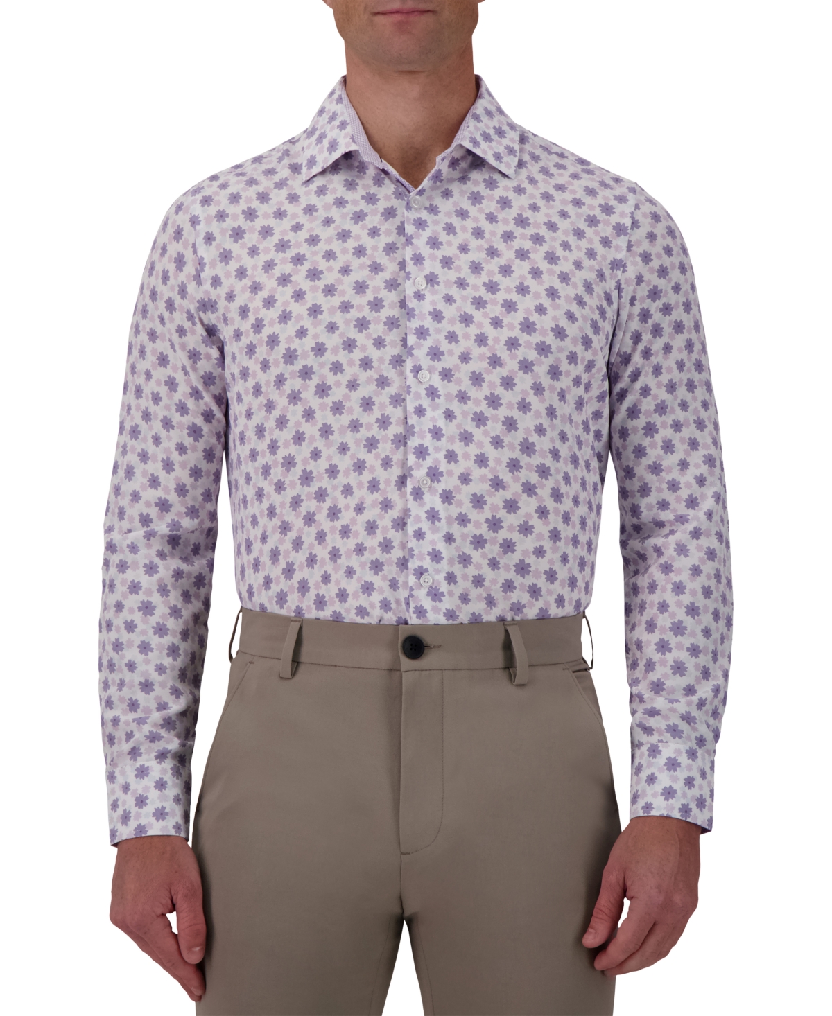 Report Collection Men's Slim-fit Floral-print Shirt In Lavender
