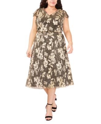 MSK - Plus Size Floral-Print Flutter-Sleeve Dress