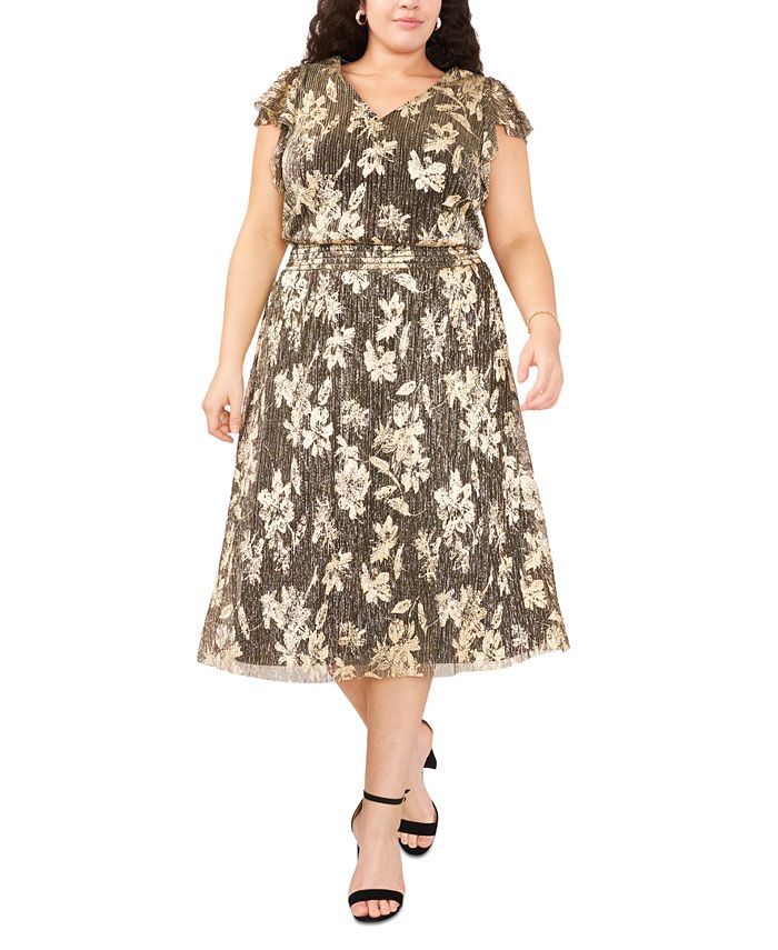 MSK Plus Size Floral-Print Flutter-Sleeve Dress - Macy's