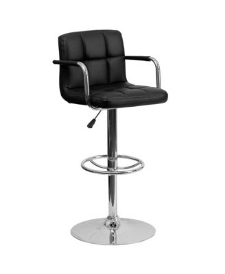 Contemporary Quilted Vinyl Adjustable Height Barstool With Arms