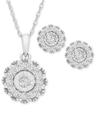 Diamond Flower Earrings Pendant Necklace Collection In 14k White Gold Created For Macys