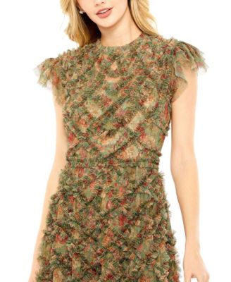 【Mac Duggal】Floral Print High Neck Ruffle Dress 関税送料込 Mac Duggal】Floral Print High Neck Ruffle Dress 関税送料込