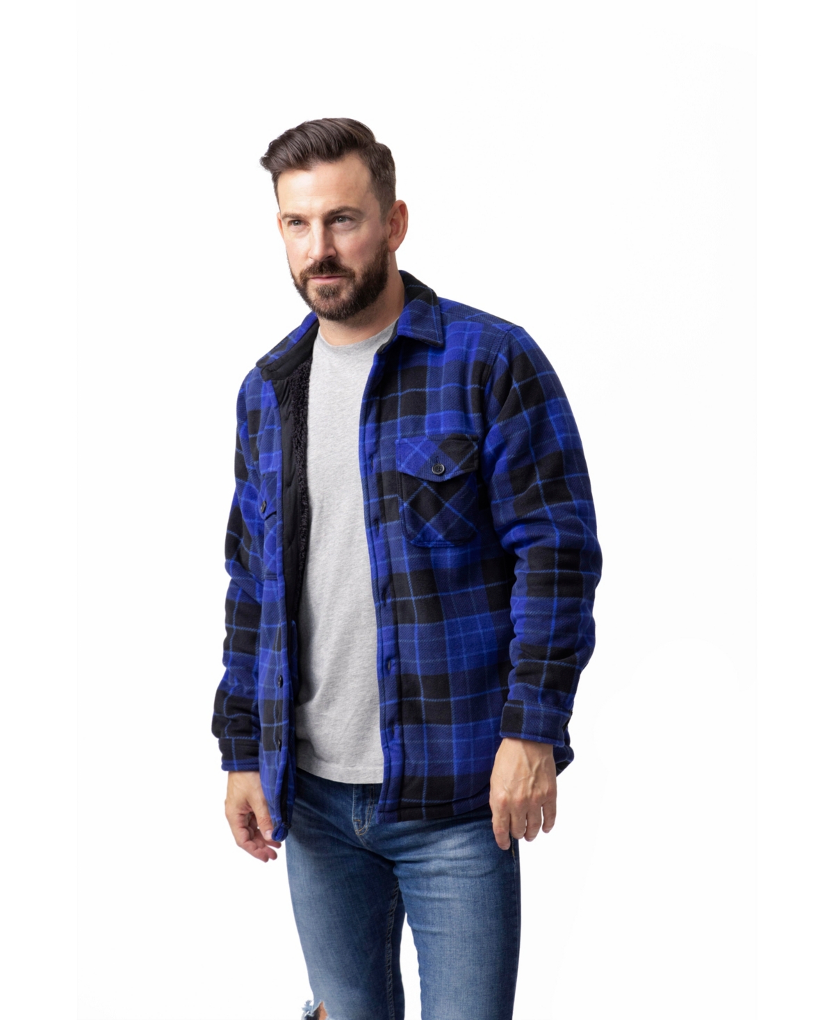 Shop Heat Holders Men's Jax Long Sleeve Plaid Shirt Jacket In Blue