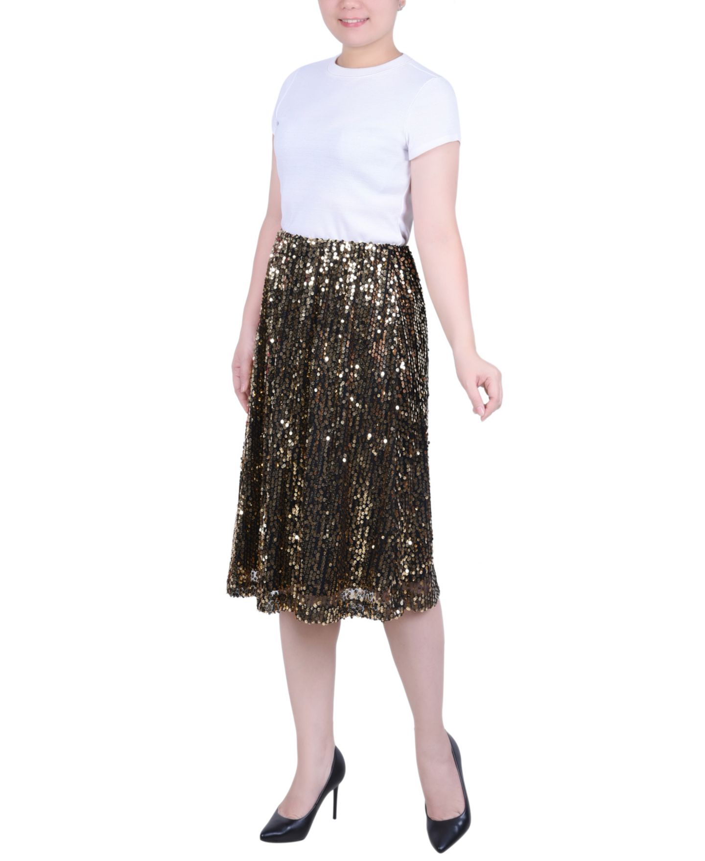 Женская юбка NY Collection Petite Knee Length Sequined, цвет: Золотой — фото 3