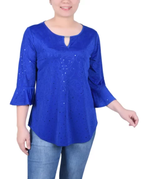 Petite 3/4 Bell Sleeve Top with Hardware - Royal