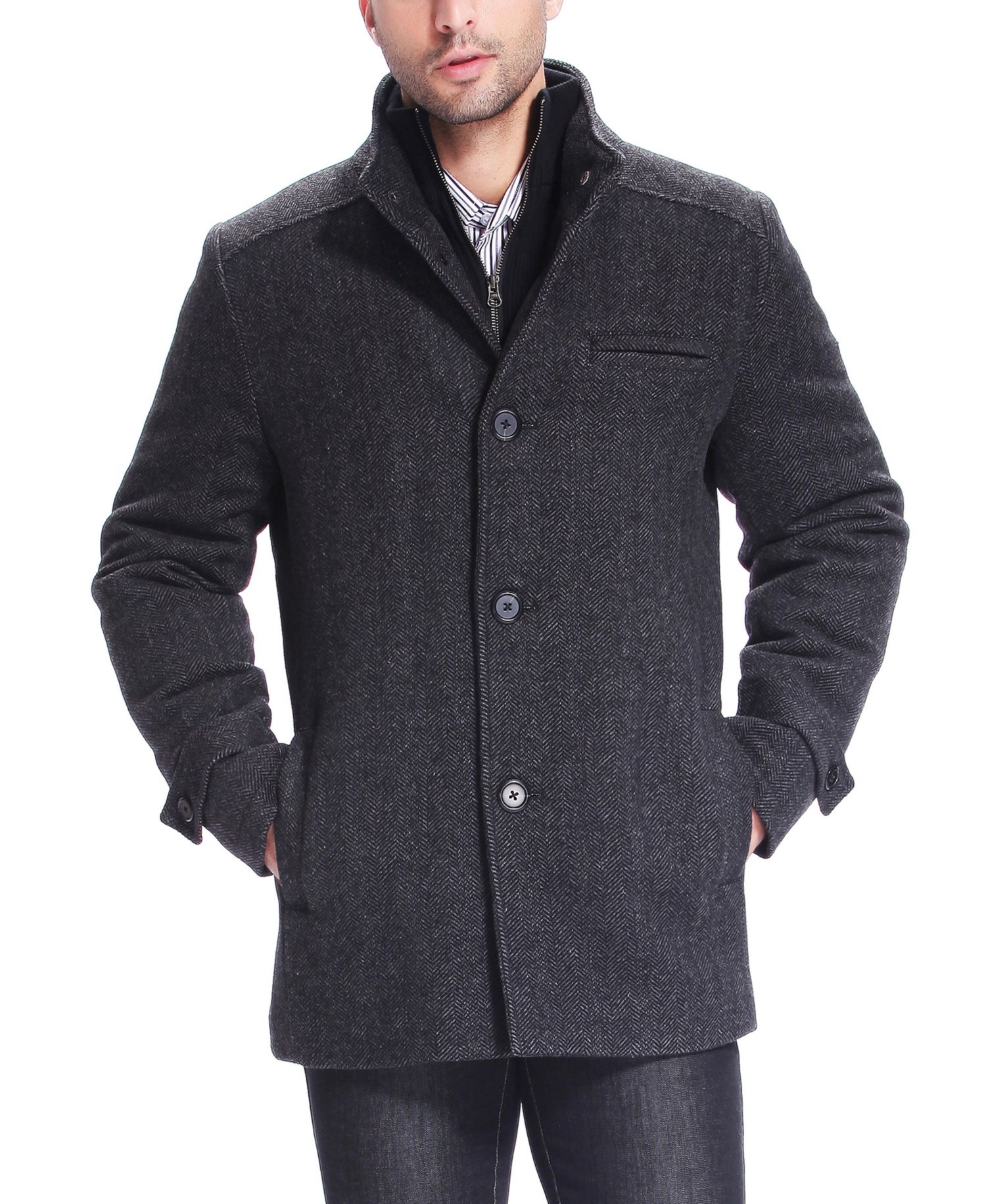Men's Samuel Herringbone Wool Blend Bibbed Car Coat