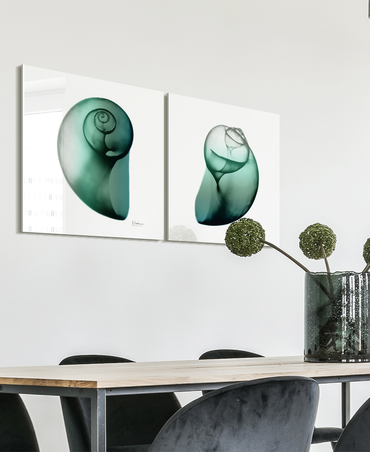 Empire Art Direct Shimmering Snail I Ii Frameless Free Floating Tempered Glass Panel Graphic Wall Art, 24" X 24" X 0.2 In Green