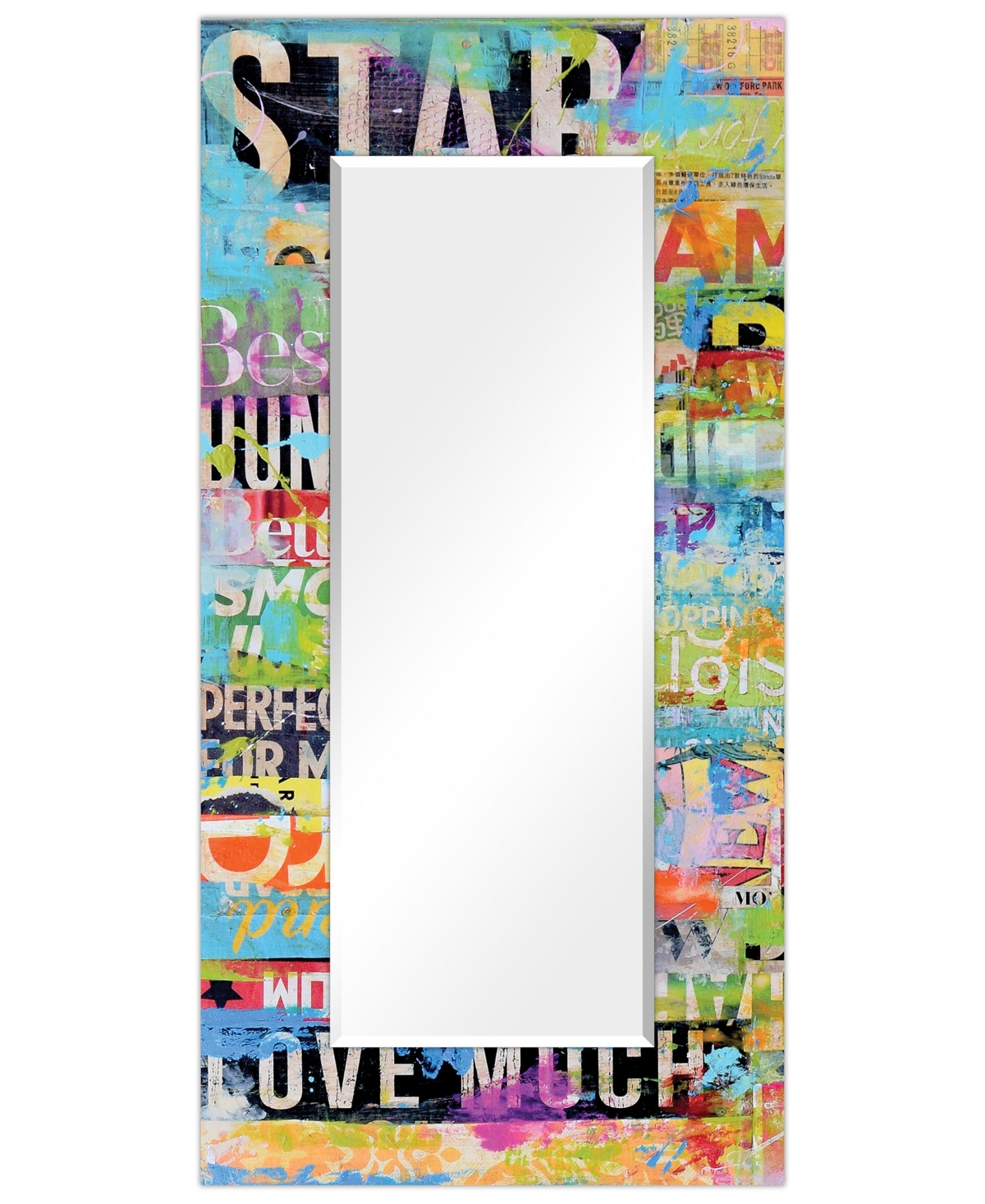 Empire Art Direct "metro Mix" Rectangular Beveled Mirror On Free Floating Printed Tempered Art Glass, 72" X 36" X 0.4" In Multi-color