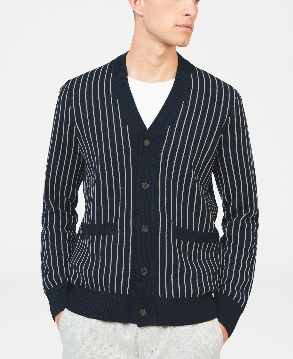 Men's Jacquard Cardigan Sweater - Dark Navy