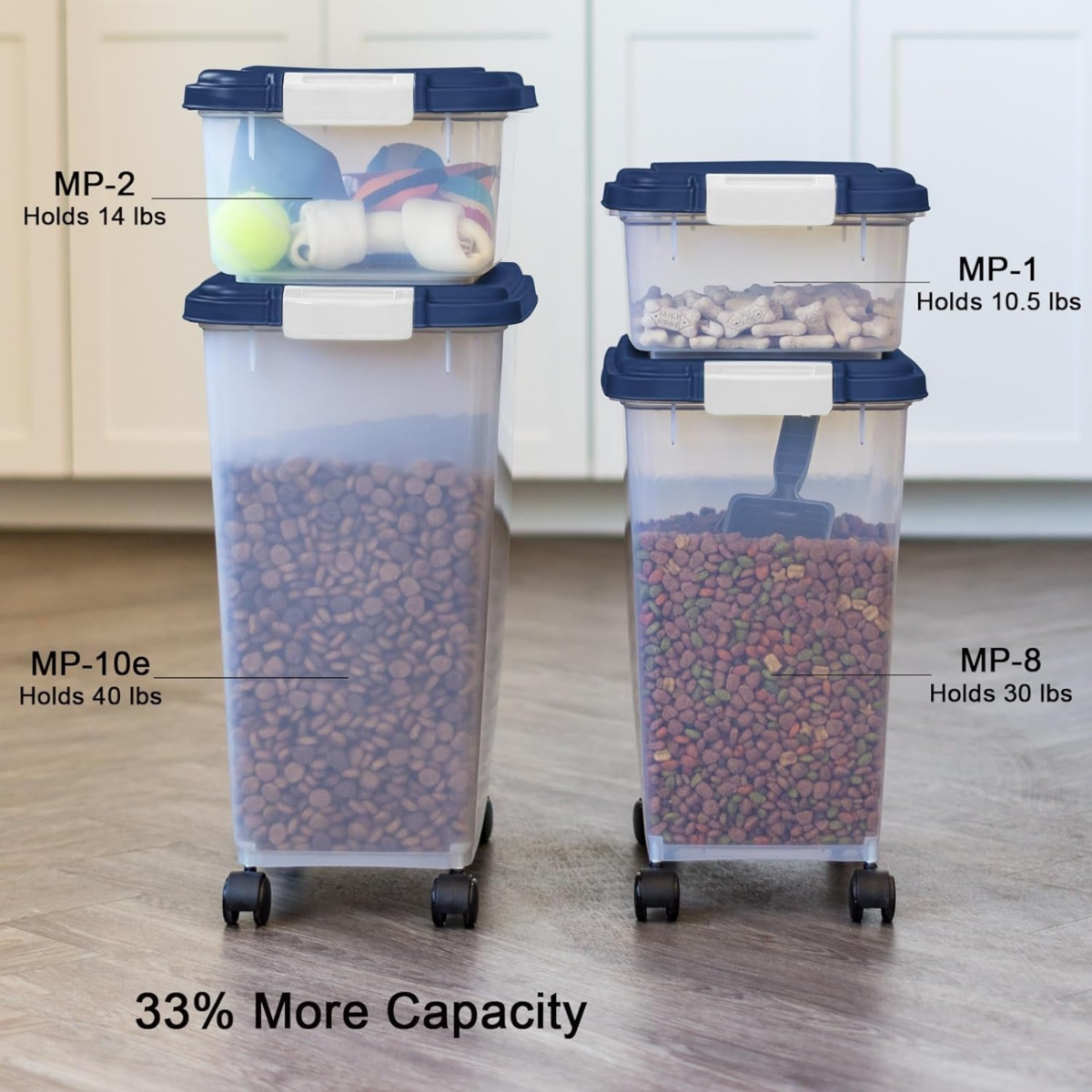  IRIS USA 33qt/25lbs Airtight Pet Food Container With Casters,  Navy : Pet Food Storage Products : Pet Supplies