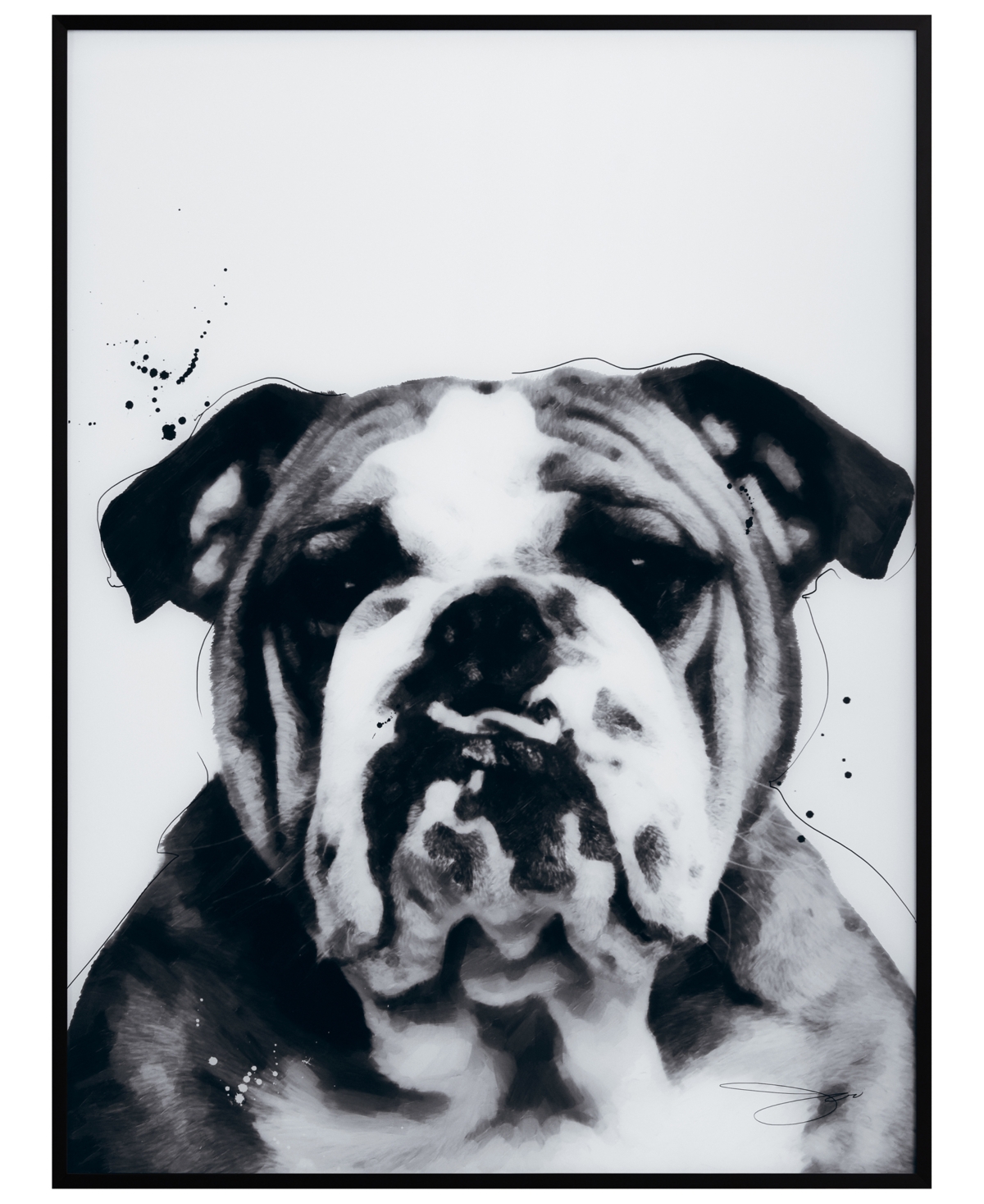 Empire Art Direct "bulldog" Pet Paintings On Printed Glass Encased With A Black Anodized Frame, 24" X 18" X 1" In Black And White