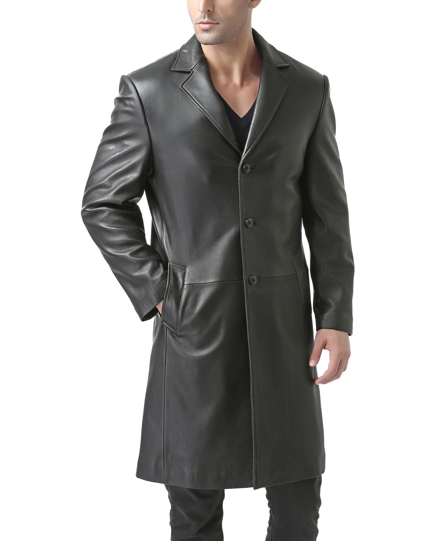 Men's Classic Leather Long Walking Coat