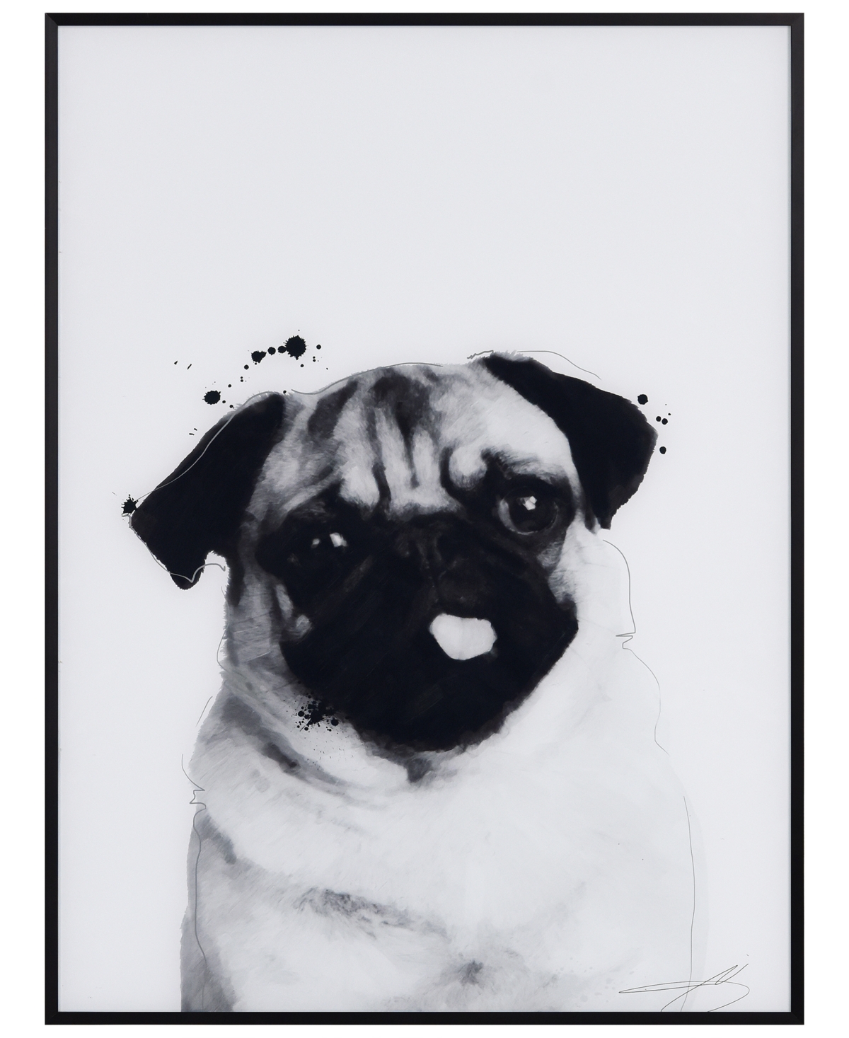 Empire Art Direct "pug" Pet Paintings On Printed Glass Encased With A Black Anodized Frame, 24" X 18" X 1" In Black And White
