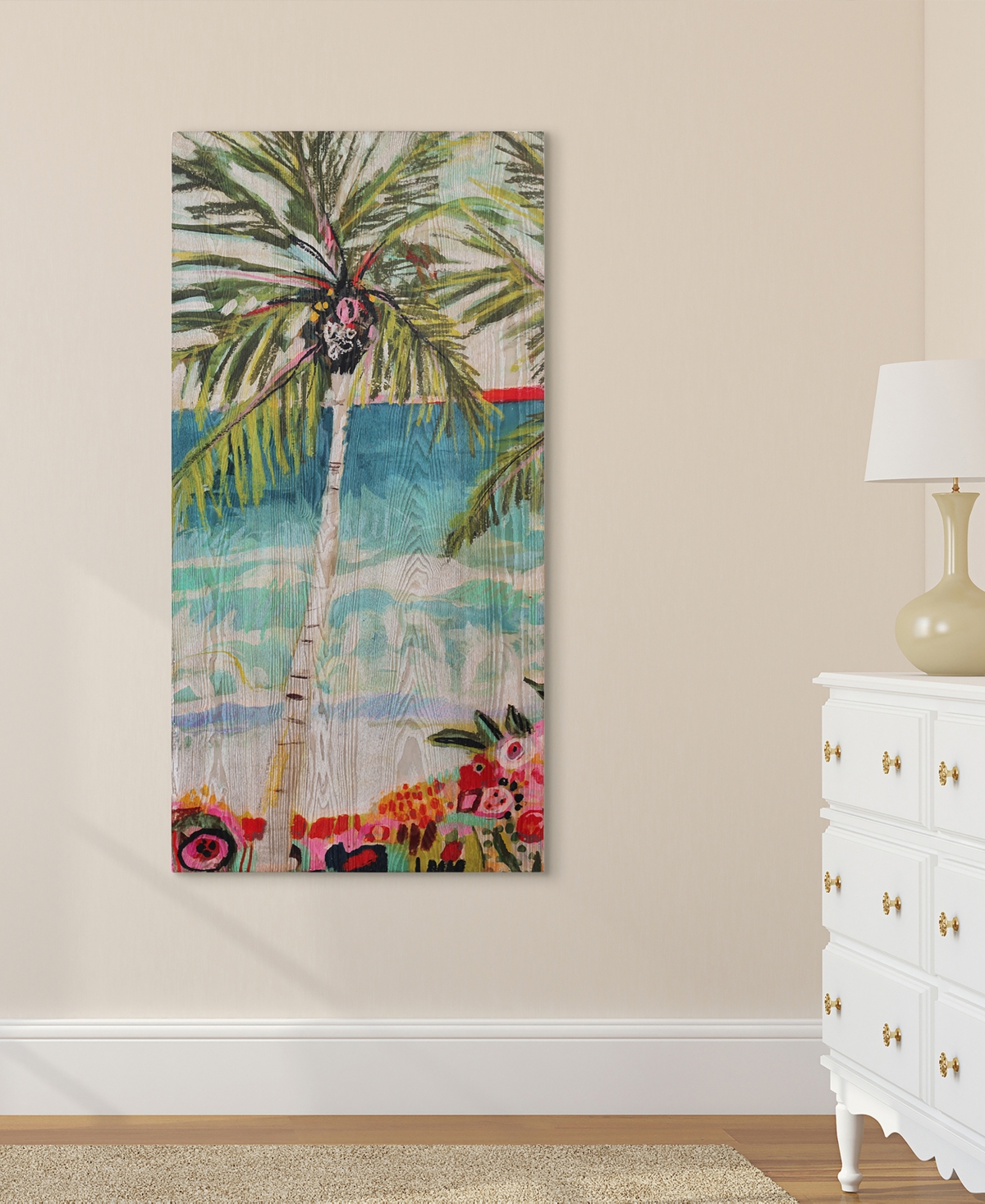 Shop Empire Art Direct "palm Tree Whimsy I" Fine Giclee Printed Directly On Hand Finished Ash Wood Wall Art, 48" X 24" X 1. In Multi-color