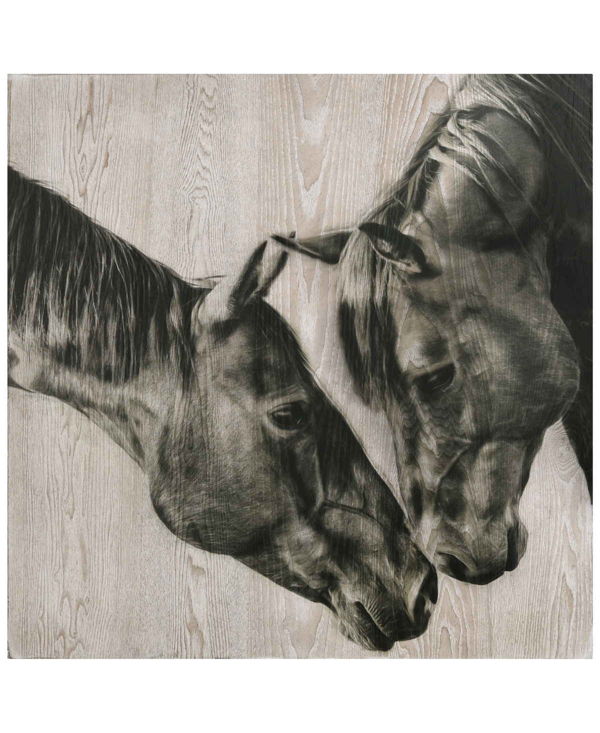 Empire Art Direct "horse Love Portrait" Fine Giclee Printed Directly On Hand Finished Ash Wood Wall Art, 32" X 32" X 1 In Gray