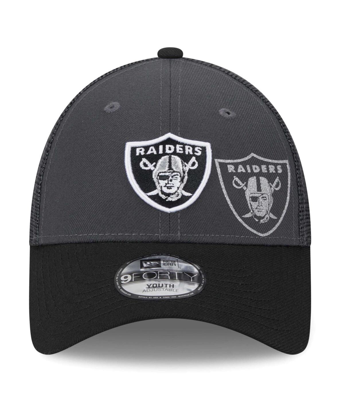 New Era Little Boys And Girls  Graphite, Black Las Vegas Raiders Reflect 9forty Adjustable Hat In Graphite,black