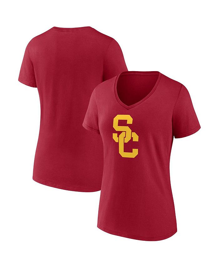 Women's Fanatics Branded Cardinal USC Trojans Evergreen Logo Long Sleeve  V-Neck T-Shirt